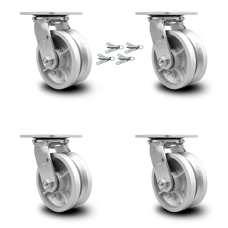 Service Caster 5 Inch V Groove Semi Steel Swivel Caster Set with Roller Bearing and Swivel Lock SCC-30CS520-VGR-BSL-4